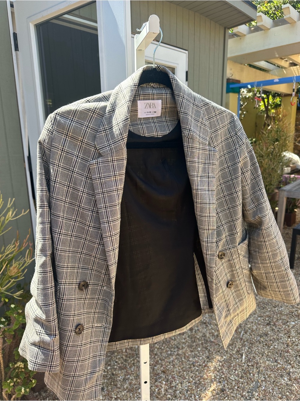 Zara Black and Gray Plaid Double-Breasted Blazer